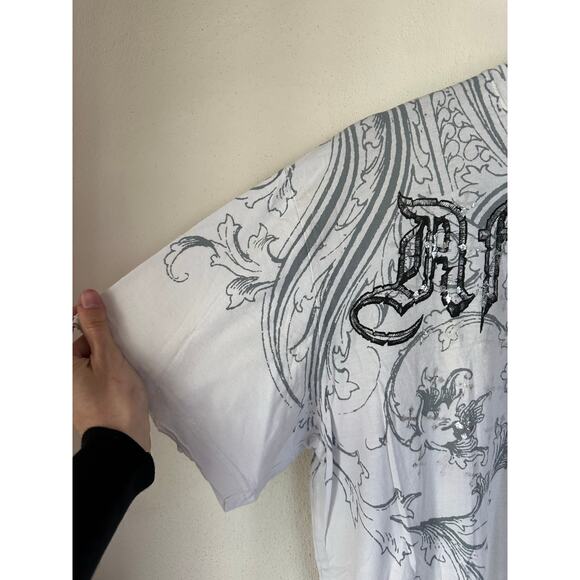 Vintage Y2K Affliction Men’s Distressed White Cross Wings Short Sleeve T Shirt - Picture 5 of 9